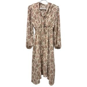 Vintage Cream and Pink Bishop Sleeve Sundress